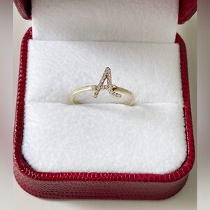 Diamond A Initial Ring 14k Yellow Gold